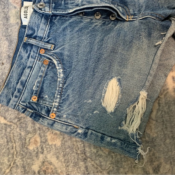 Agolde Blue Distressed Jean Shorts - Picture 2 of 9
